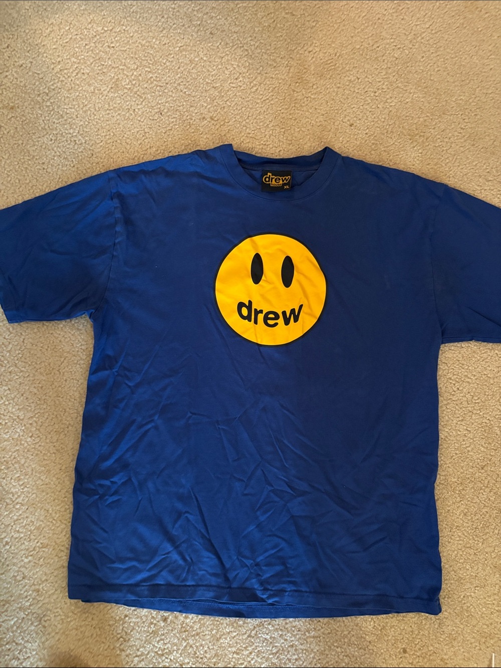 DREW Blue Tee with Yellow Smiley Logo